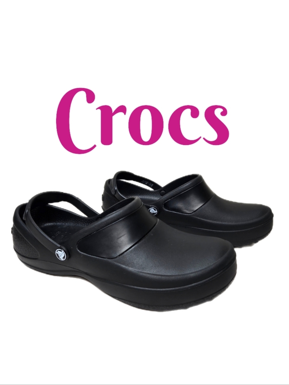 Crocs Womens Sz 11 Mercy Work Clog Black Slip Resistant Heel Strap Chef Medical